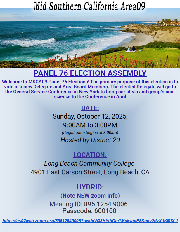 Mid Southern California Area 09 Panel 76 (2026/27) Elections