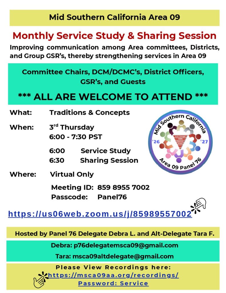 Monthly Service Study and Sharing Session 1.15.26