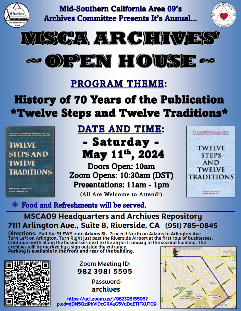  Mid-Southern California Area 09’s Archives Committee Presents It’s Annual… MSCA ARCHIVES’ ~OPEN HOUSE~